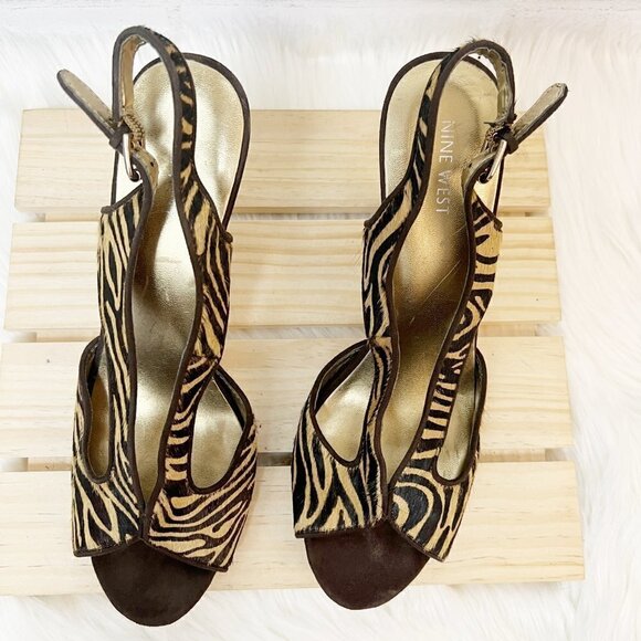 Nine West Women's Cowhide Fur Animal Print Tiger Stripe Pumps Heels Size 9M - Picture 2 of 6